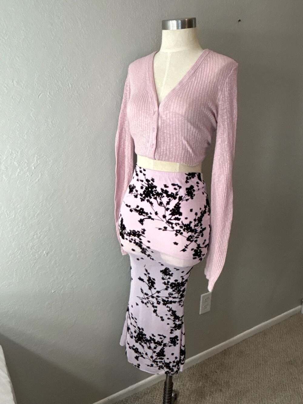 New Pink Floral Print Maxi Skirt Size S